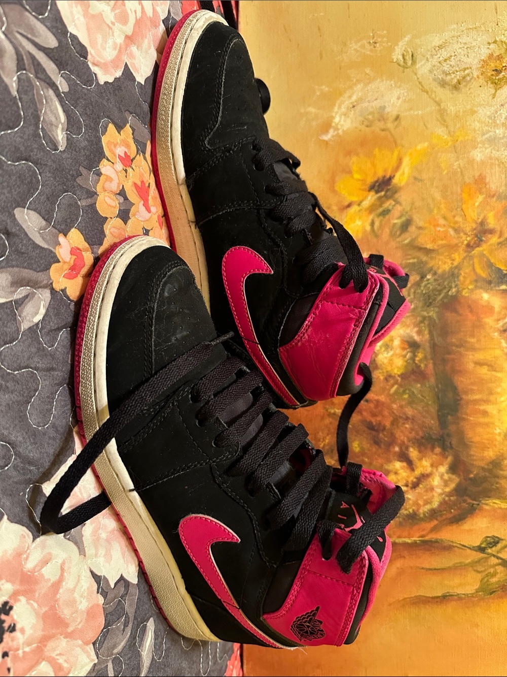 Air Jordan Black and Hot Pink High-Top Sneakers